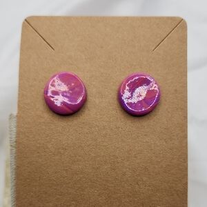 Purple Round Polymer Clay Stud Earrings
